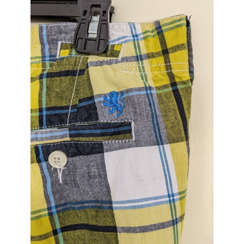 Rumors Mens Size 32 Shorts Flat Front Blue Yellow Plaid Brushed Cotton Pockets - Picture 3 of 4